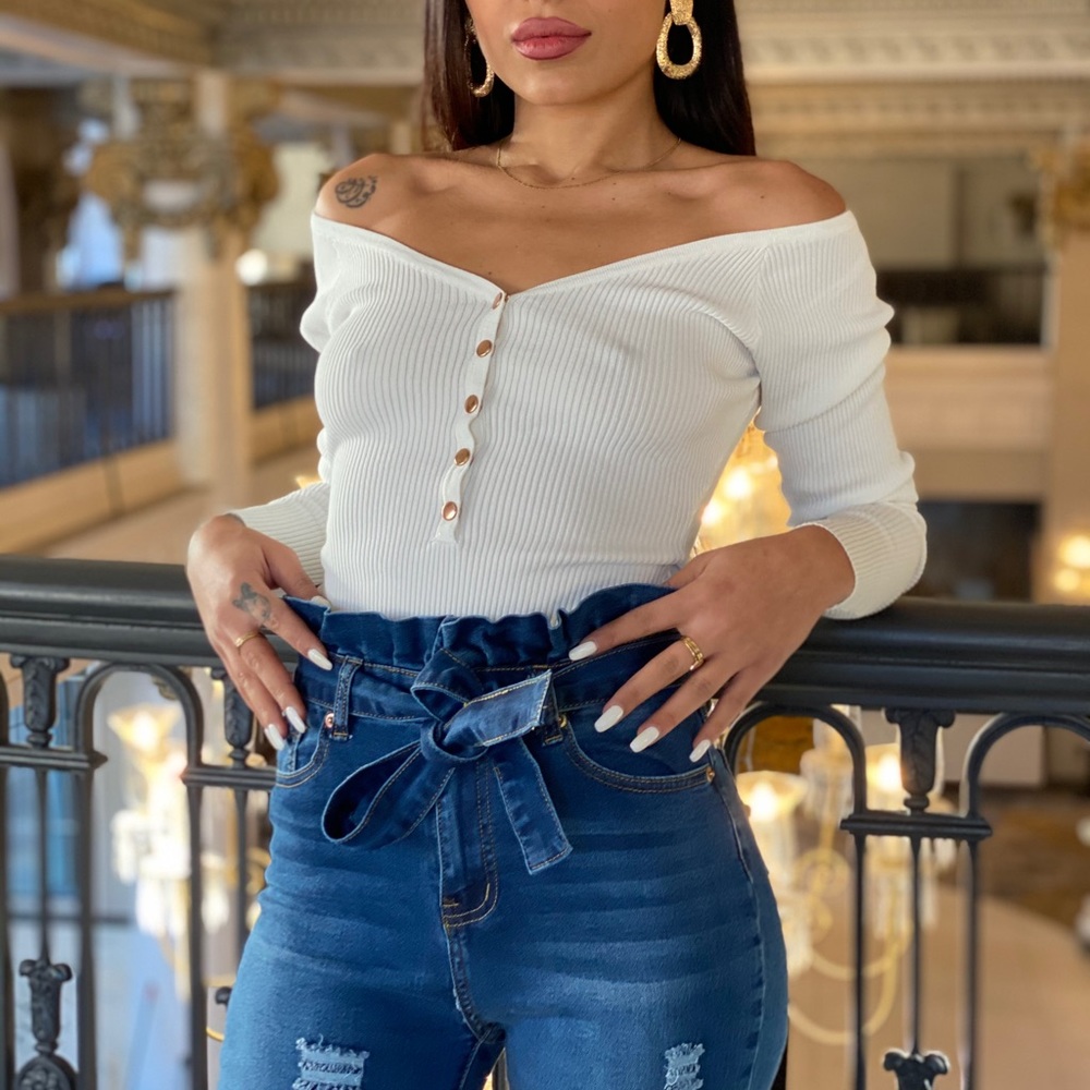 ‼️ Paper Bag Waist Tie Stretch Denim Jeans